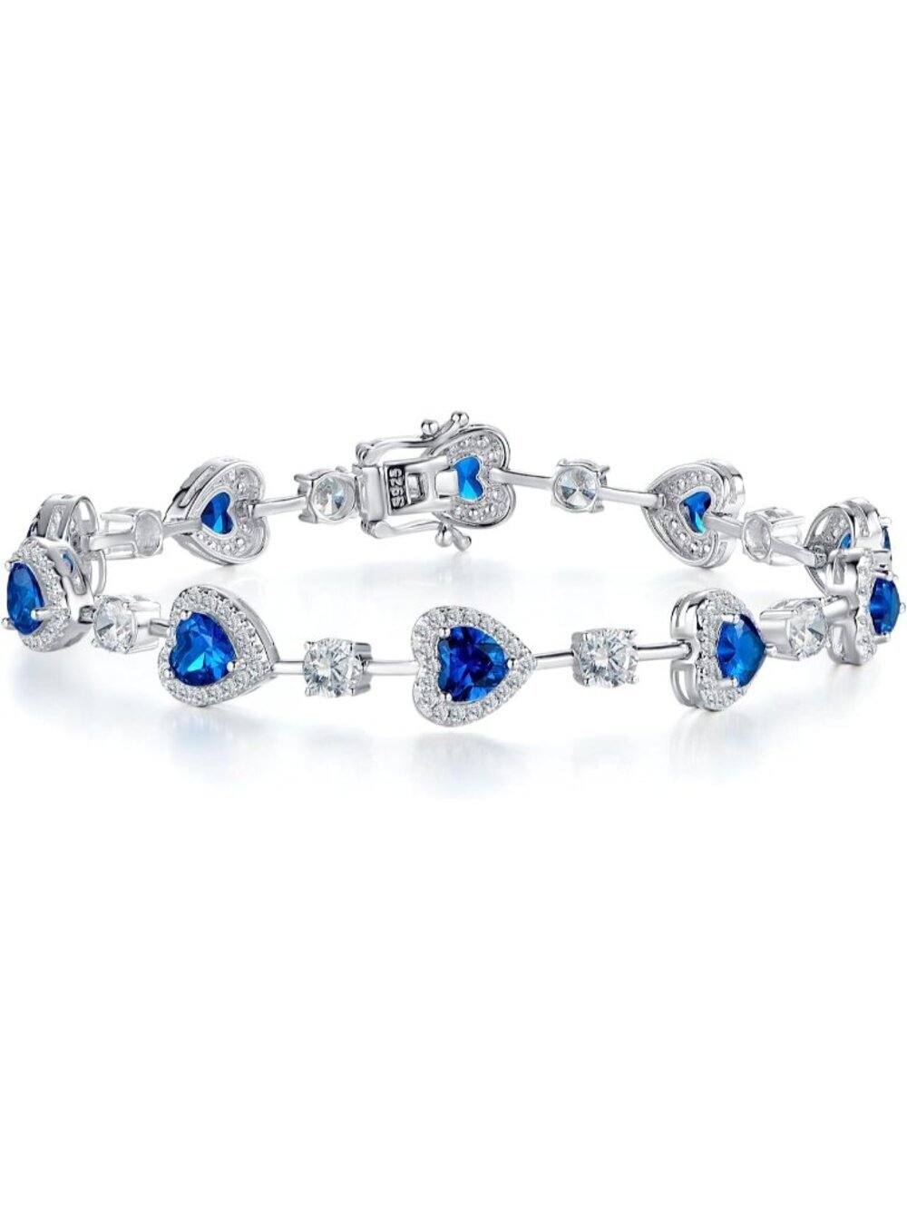 Women's Sapphire Silver Gemstone Heart Bracelet luxury Fashion Fine Jewelry